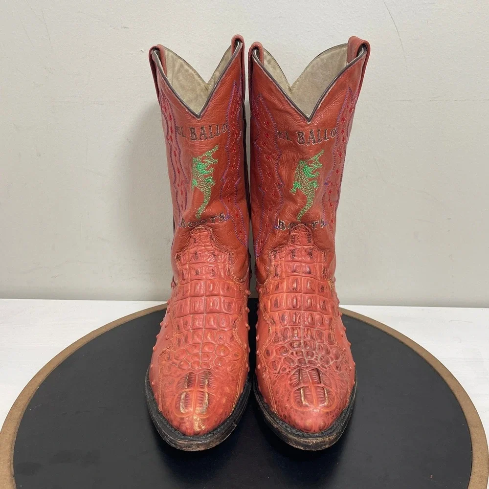 El Ballo Boots Men 7 Crocodile & Leather Western Cowboy Boots Embroidered Exotic